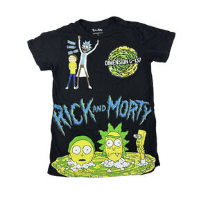 Rick and Morty Wubba Lubba Dub-Dub Dimension 137 Tee Shirt Black Size Medium